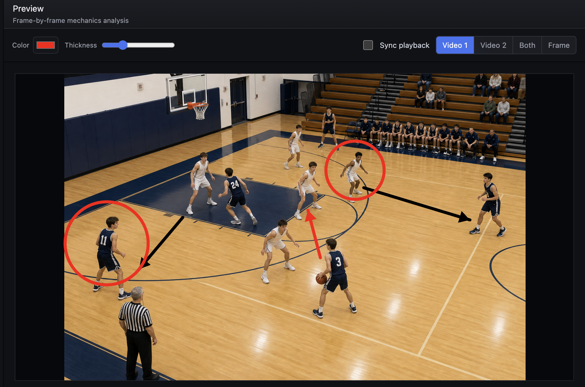 DiamondFrame compare mode with two training clips and coaching tools